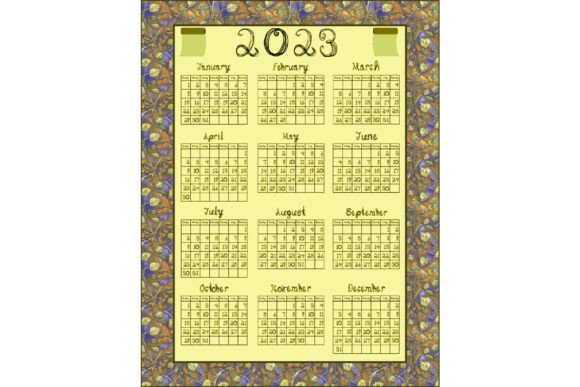 2023 Calendar Undulating Leaves Sheet