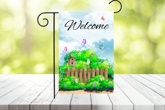 Bushes and Butterflies Garden Flag Design