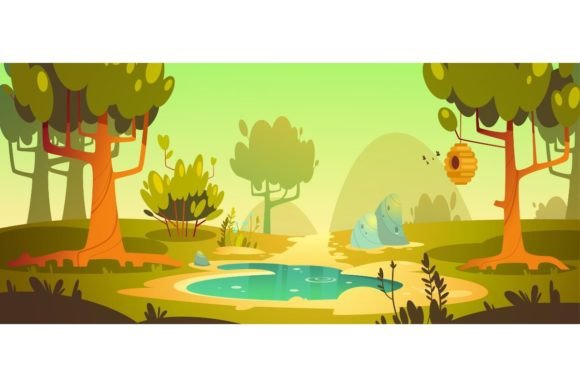 Cartoon Forest Background with Pond, Swamp, and Trail: A Practical Asset Review