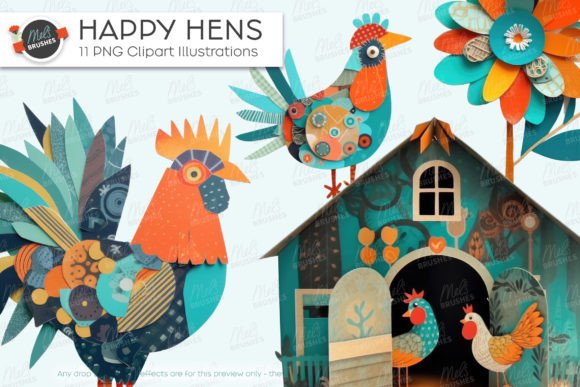 Happy Hens Clipart: Teal & Gold Collection