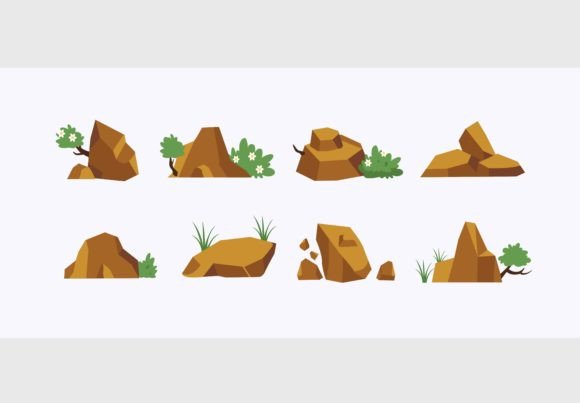 Landscape of Rocks and Bushes: A Versatile Design Resource for Nature Illustrations